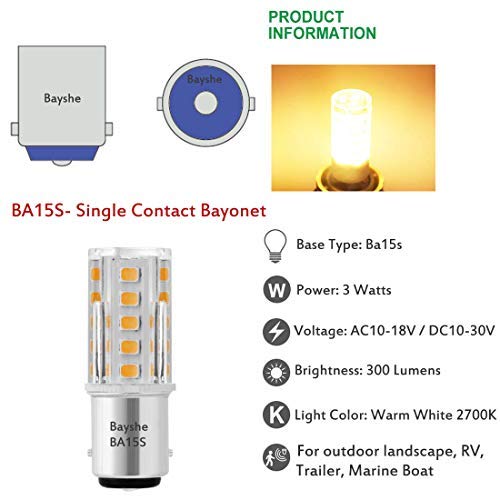 Bayshe 3W 12V Ba15S S8 Sc Bayonet Single Contact Base 1156 1141 Led Light Bulb 2700K Warm White,Low Voltage Ac/Dc 12Volt Landscape Path Deck Rv Camper Marine Boat Trailer Lighting-Pack Of 5 thumb #7