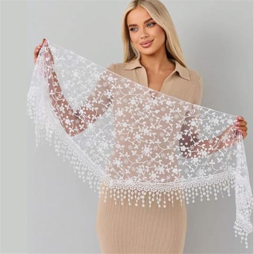 Fashionable Triangular Head Scarf With Elegant Flower Pattern Fringed Lace Head Wrap For Youth Women Vacation Headdress4