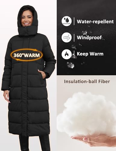 ANOTHER CHOICE Women's Down Coat with Detachable Hood, Long Puffer Coat Women Winter Jacket4
