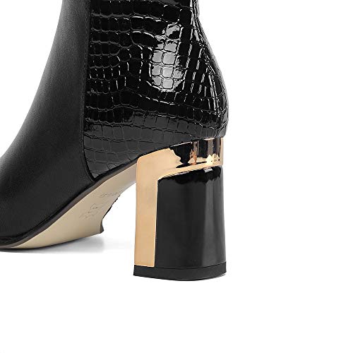 Tinacus Women's Genuine Leather Handmade Pointed Toe Side Zip Mid Chunky Heel Knee High Boots(Black, Us6) #TOP3