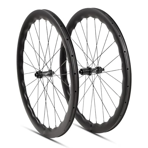 Carbon Fiber Road Bike Wheelset Aluminum Alloy 50-45mm Wave Rim 36T Ratchet Hub F/V Method Mouth Hole for Road Gravel Cycling Racing Adventures Weekend Bikepacking(Black)