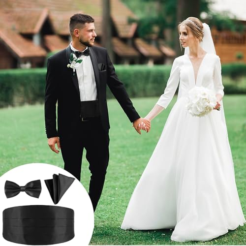 Set de corbata de moño y fajín para hombre negro miniatura 5
