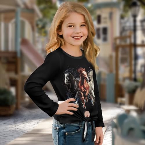 Kids Long Sleeve Tops Tie Front Shirt for Girls 5-123