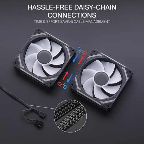 Image of Redragon GCF012 Reverse 120mm PC Case Fan, Daisy-Chain Connection, 5V 3Pin ARGB Lighting, 4 Pin PWM Case Fan, for Radiator /Computer Case Cooling, 120x120x25mm, 3 Pack, Black