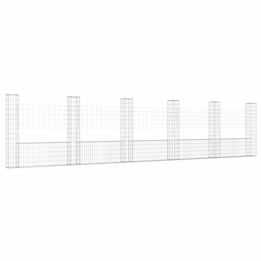 Yngbhfnop Silver U-Shape Gabion Basket With 6 Posts Iron 620X20x150 Cm Rustproof Retaining Wall Mesh For Garden Landscape Windbreak Fence