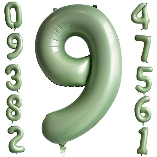 Balão verde sálvia número 9, 40 polegadas verde azeitona hélio número de balões, balões de aniversário decoração de festa para aniversário de graduação decorações de festa com tema florestal