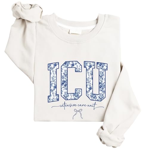 Icu Nurse Blue Toile Sweatshirt Floral Intensive Care Unit Nurse Sweatshirt