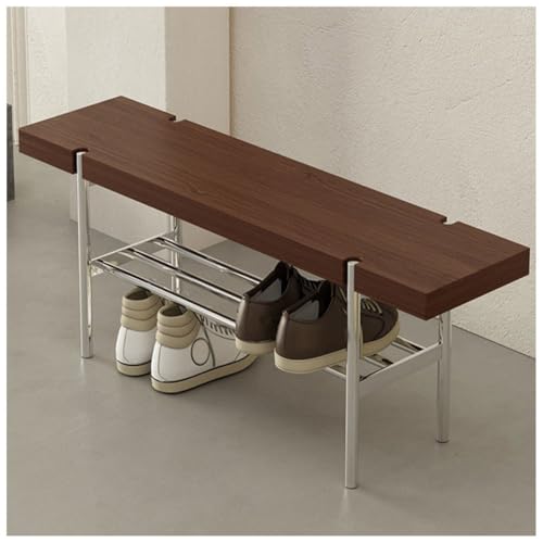 Banco de Zapatos de Entrada Minimalista, Estante de Almacenamiento de Zapatos con Marco de Metal, for Entrada, Pasillo, Sala de Estar, Dormitorio, vestidor(Brown,80cm/31.50in)