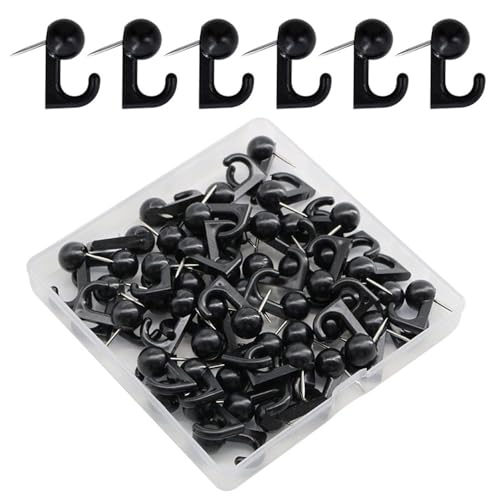 画鋲 石膏ボード フック 壁掛け ピン 壁に穴を開けないフック 石膏ボード用ピン 石膏ボードピン 固定用釘 装飾品釘 様々な場面で使用可能 収納ケース付き【ブラック 50個】