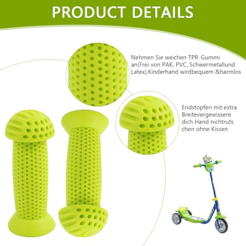 Proberos® Kids Bike Handle Grip 3.9 inches Soft Silicone Grip Sleeve Cover Porous Silicone Anti-slip Grip Universal Children's Bicycle Grips for Scooter, Tricycle, Children's Balance Bike, Green 3
