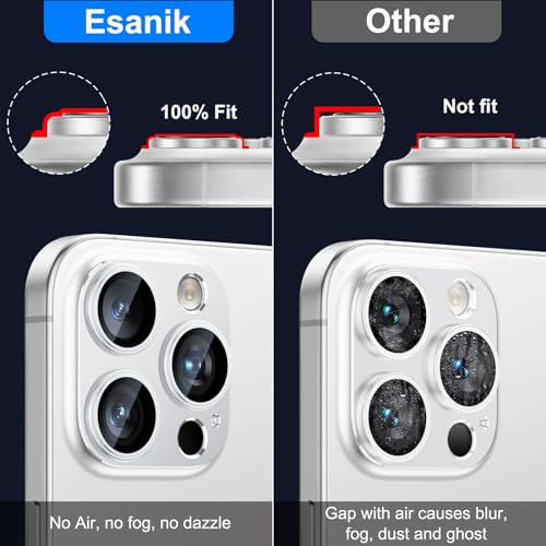 Image of Esanik 2 Pack iPhone 15 Pro /Pro Max Camera Protection, Aluminium Alloy & Sapphire Glass Lens Film, Scratch Resistant, 9H Hardness, 99% Clarity, Compatible with iPhone 15 Pro /Pro Max