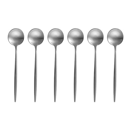 BRIIEC Silver 18/10 Stainles Steel Coffee Spoons, Slim Cutlery for Kitchen Hotel Restaurant Wedding Party, Matte Finish, Dishwasher Safe, Pack of 6