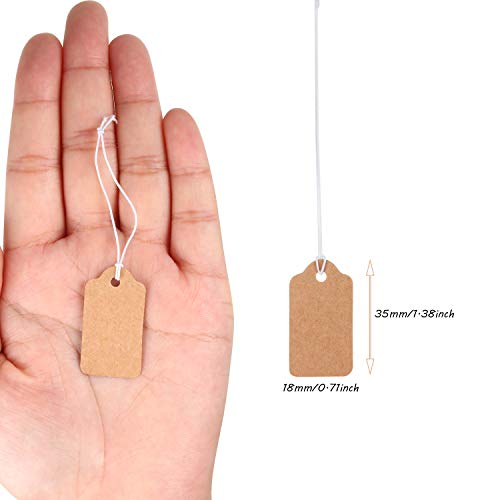 300 Pieces Kraft Price Tags with Elastic Hanging String Writable Blank Price Labels Small Marking Display Tags(1.38 x 0.71 Inch)2