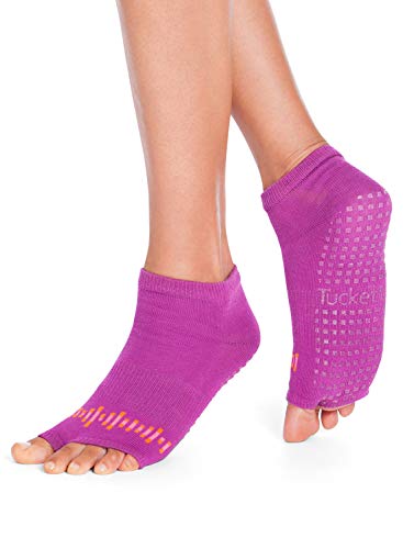 Tucketts Womens Yoga Socks, Toeless Non Slip Skid Grip Low Cut Socks for Yoga, Pilates, Barre, Studio, Bikram, Ballet, Dance - Anklet Style (Raspberry)
