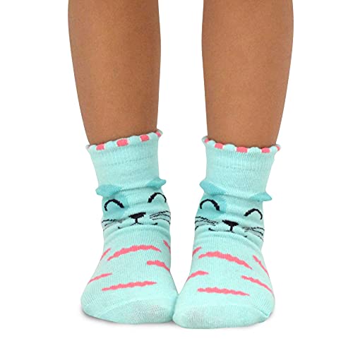 Teehee Kids Girls Cotton Fashion Animals Face Design Socks 6 Pair Pack (6-8 Years, Cat's Face) #TOP5