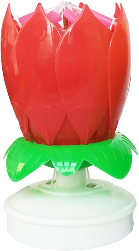 【MoraWish】回転式ダブルレイヤー音楽付きロータスバースデーキャンドル カラフル パーティー・誕生日ケーキ用 プレゼントに最適（色選択可）