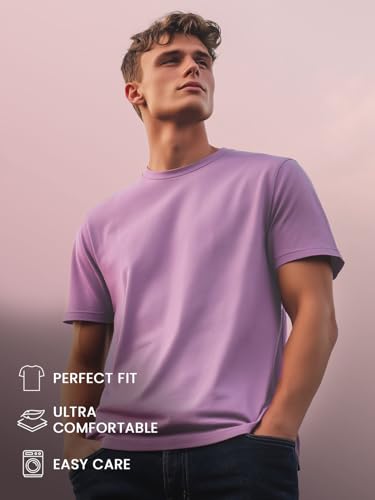 Image of NOBERO 100% Cotton T Shirts for Men Stylish | Regular Fit | Solid T Shirts for Men 180 GSM Combed Cotton | Round Neck Half Sleeve