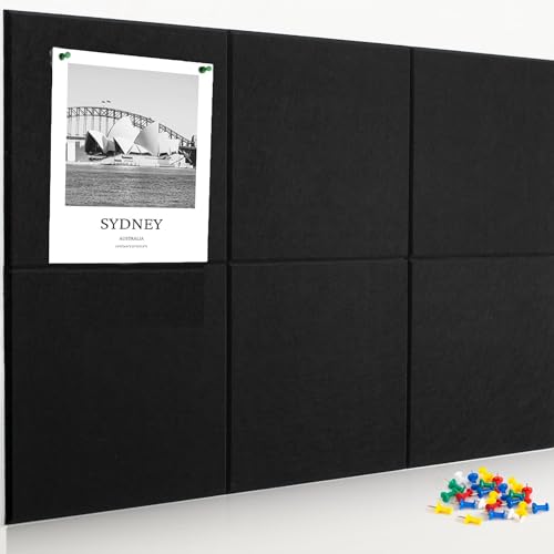 Large Cork Board Alternative,Felt Bulletin Board,Pin Board with Removable Adhesive Tabs,Notice Boards with Pins for Display Office,Home,Cork Boards for Walls Photos Memos Black 6Pack