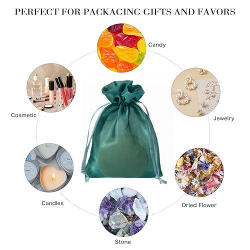 Image of QIANF 20 Pcs Dark Green Small Organza Bags 4X6 inch for Wedding Favors with Drawstring, Mini Mesh Gift Bags Jewelry Pouch for Candy Bridal Shower Party Favor Baby Shower Christmas