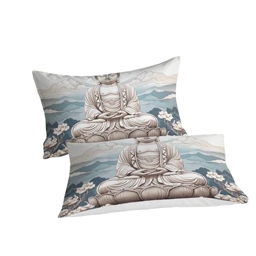 Housse de couette Bouddha 3D King parure de lit 3 pièces en microfibre