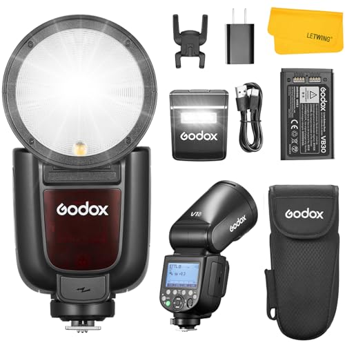 GODOX V1 Pro C V1Pro C Rundkopf Blitzgerät für Canon Kamerablitz, 2,4 GHz TTL 1/8000 HSS, 1,3 s Recyclingzeit, 500 Blitze bei voller Leistung, 2980mAh Li-Ionen-Akku