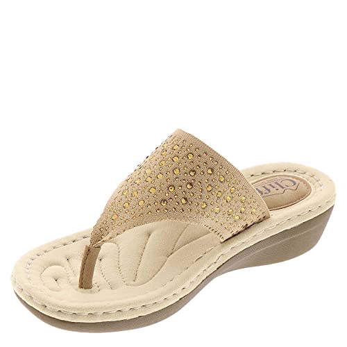 Cliffs By White Mountain Calling Women's Thong Sandal, Beige/Fabric, 8 M #TOP16
