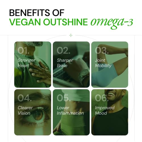 Image of Ace Blend Outshine Omega 3 Vegan with 385mg EPA + DHA per Softgel | Full Spectrum Algal Oil | 700mg Algal Oil | Plant-Based Omega 3 Supplement | For Men & Women | 60 Softgels
