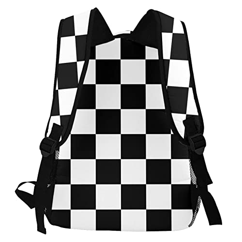 Black White Race Checkered Flag Pattern Casual School Backpack Bag, Laptop Hiking Travel Shoulder Daypack College Bookbag for Men Woman Girls Boys Teens4