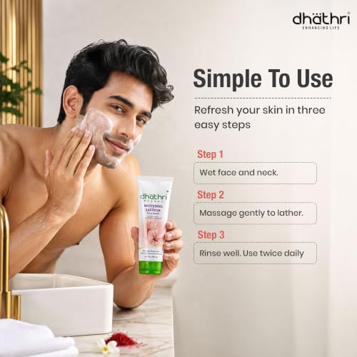 Image of Dhathri Herbal Whitening Face Wash with Saffron, Pomegranate, Bearberry & Papaya for Radiant & Glowing Skin | Lightens Dark Spots & Reduces Blemishes | Paraben & Alcohol Free for All Skin Types, 200ml