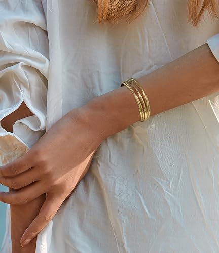 Gold Cuff Bracelet for Women Chunky Multi-layer Cross Wire Open Bracelet Hollow Wide Cuff Bracelets Adjustable Gold Open Cuff Bangle Bracelet 6