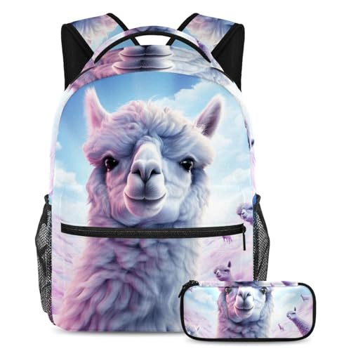Sac à dos alpaga avec trousse ensemble scolaire enfant ado grand format