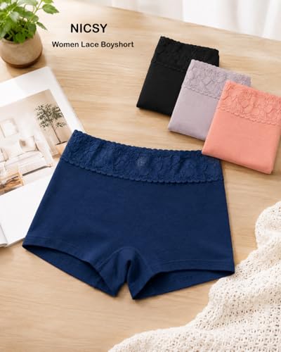 Image of NICSY Womens Underwear Cotton Bikini Panties Lace Soft Hipster Panty Ladies Stretch Full Girls Briefs (Multicolor)