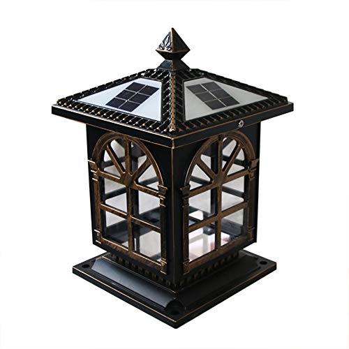 Qianqiusui Retro street light，European Retro Column Headlight Waterproof Solar Courtyard Pillar Lamp Aluminum Garden Column Headlights (Color : Black, Size : 24×22×36cm)