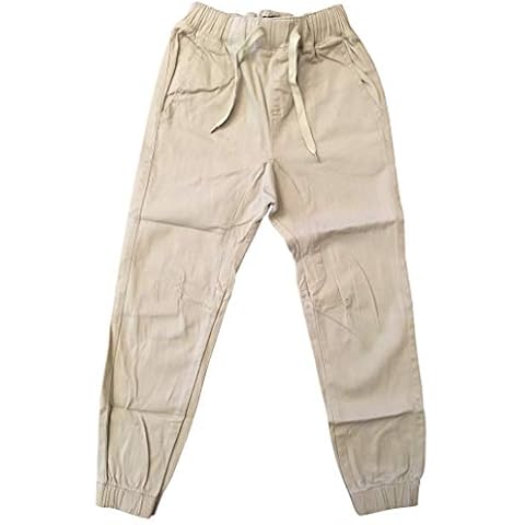 Boy's Classic Twill Joggers Pants Trendy Jogger Basic Kid's Pants (Khaki, 12) Cover