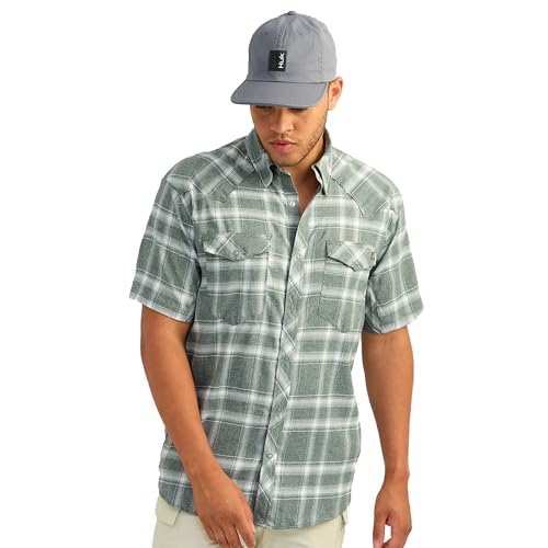 HUK Men's Diamond Back Pattern Short Sleeve Button, Fishing Shirt
