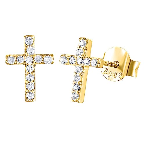 Sterling Silver Cross Earrings for Women Tiny Cross Stud Earrings for Men Gold Cross Earrings Stud Diamond Cross Earrings for Women