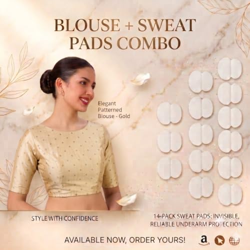 Image of Studio Shringaar Women Cotton Silk Silky Brocade Readymade Elbow Length Sleeves Saree Blouse Choli