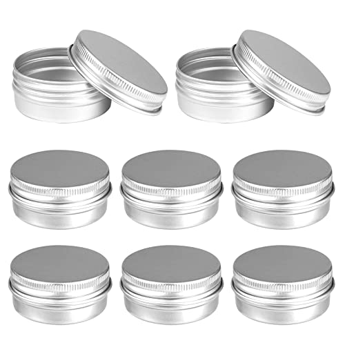 Pots en Aluminium, 8 Pièces Argenté Pot Crème Vide Aluminium 30ml, Ronds Contenant Cosmetique Vide , Petit Pot Aluminium avec Coussin de Mousse pour Maquillage, Crème, Baume à lèvres
