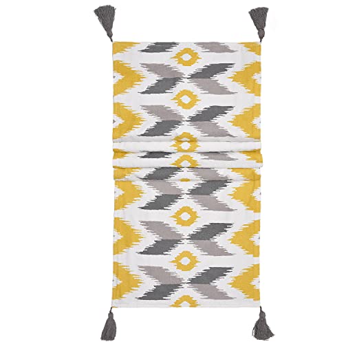 Image of Blanc 9 Jalsa 100% Home & Kitchen Pure Cotton Yellow 4 /6 Seater Table Runner|(33x182) cm