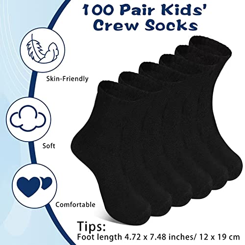 Hanaive Bulk 100 Pair Kids Crew Socks Unisex Stretch Cotton Socks Soft for Childrens Toddlers Youth Homeless Gifts Age 5-102