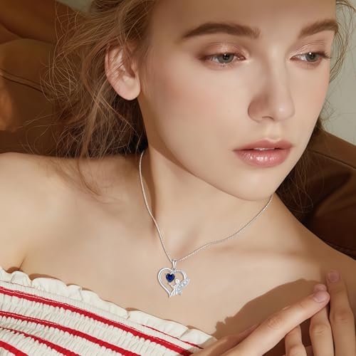 Guardian Angel Necklace 925 Sterling Silver Heart Angel Wings Pendant Birthstone Jewelry for Women3