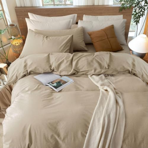 Freyamy Bettwäsche 135x200 Baumwolle Khaki Unifarbig ÖKO-TEX Bettwäsche Set – Ansicht 1