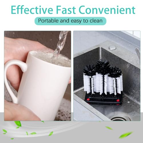 Image of Havawish 4 Pack Water Bottle Cleaning Brush with Suction Base, 3 Head Bristle Bar Glass Washer for Sink, Washer Brush Cleaner for Bar Beer Cup, Wine Glass, Long Leg Cup Kitchen Tools