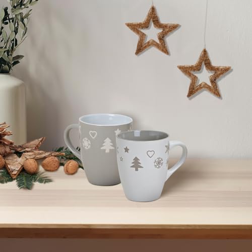 Tassen 4er Set Xmas in grau und weiß – Klassische Keramik Kaffeebecher als Weihnachtstassen in 10 cm – Süße Klassische Kaffeetassen für Weihnachten spülmaschinenfest und mikrowellengeeignet – Bild 4
