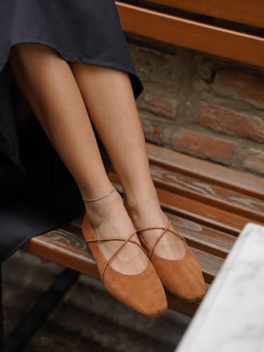 Image of Coutgo Womens Square Toe Ballet Flats Comfortable Slip On Mary Jane Flats Crisscross Strap Work Casual Shoes