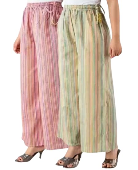 Image of Cotton Regular fit Palazzo | Flared Palazzo Pants with Pocket for Women & Girls | Relaxed Bottom WearPack of 2 11