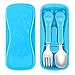 Zestaw widelców i łyżek dla małych dzieci Silverware 18/10 stal szlachetna Kid Utensils Child Flatware dla samodzielnego feningu, bez BPA, Twinkle Blue na 12 miesięcy +