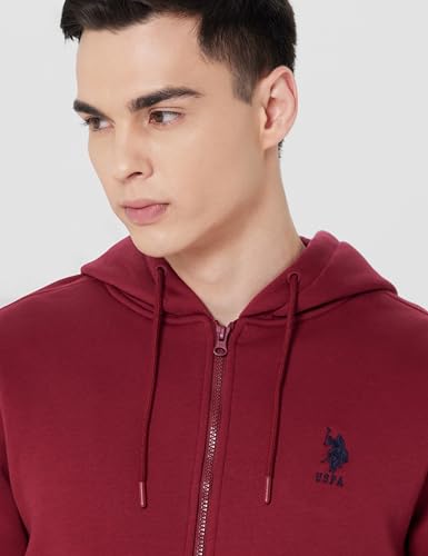 Image of U.S. Polo Assn. Men's Solid Regular fit Sweatshirt, Cotton Blend, Hooded Neck