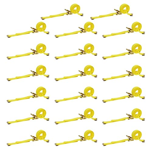 Dc Cargo E-Track Ratcheting Straps Cargo Tie-Downs, (Pack Of 20) 2 X 12 Heavy Duty Yellow Polyester Tie-Down Rachet Straps, Strong Ratchet Strap, E-Track Spring Fittings, Tie Down Motorcycle, Trailer #TOP8