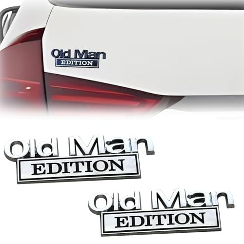 Old Man Edition Car Emblem，3D Metal Sticker Badge，Funny Edition Nameplate Decal for Side Rear Tailgate Bumper,Car Waterproof Rustproof Adhesive (2pcs*Silver Black)